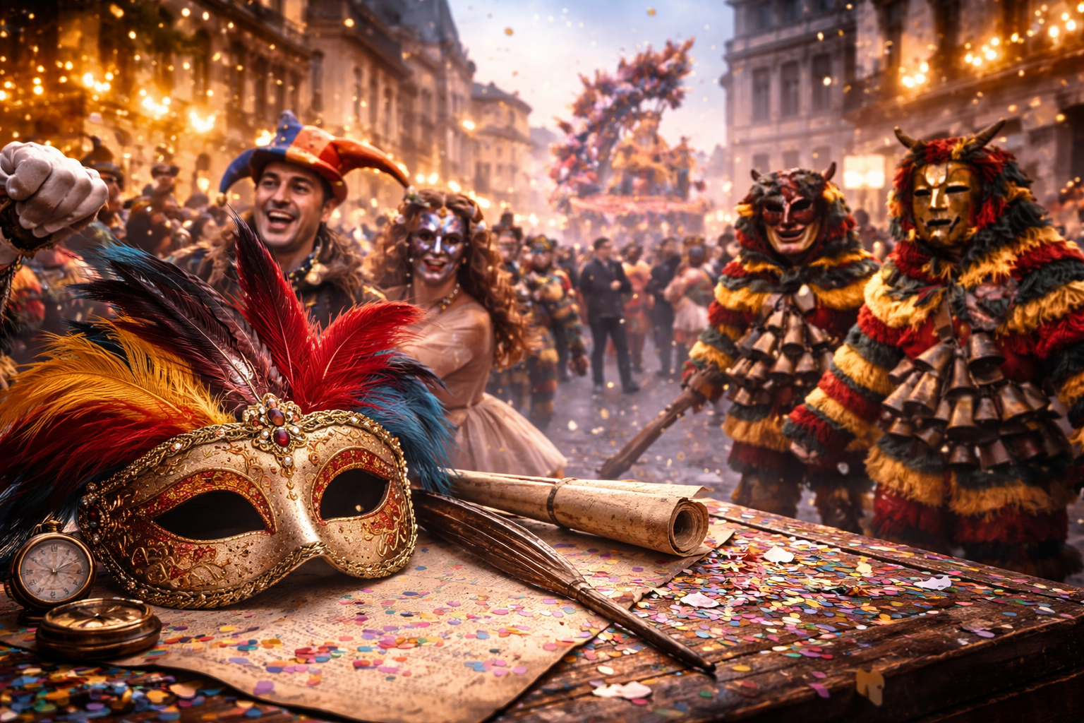 Vários elementos do carnaval no mundo.