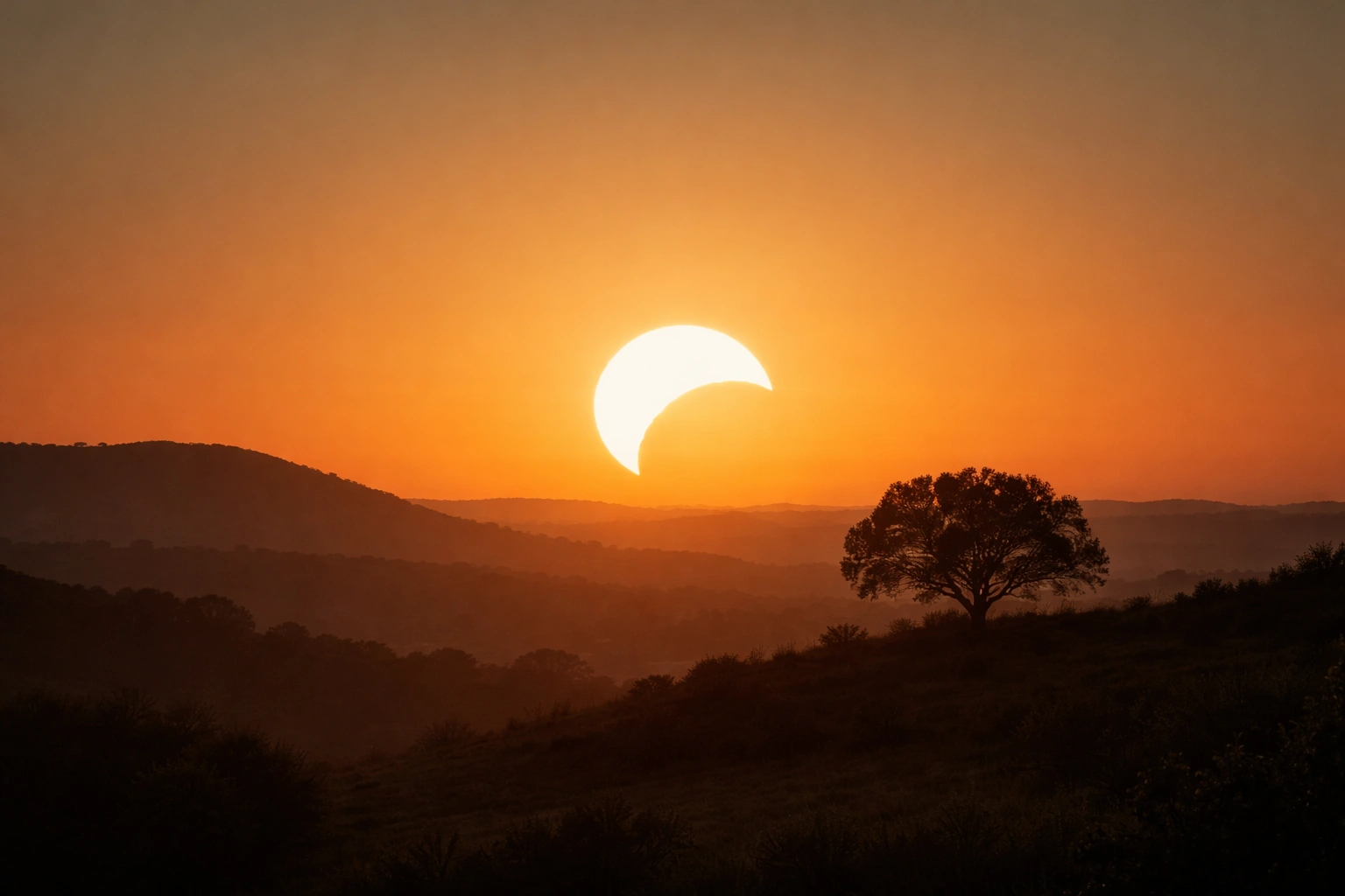 Eclipse solar parcial ao fim da tarde (ilustração)