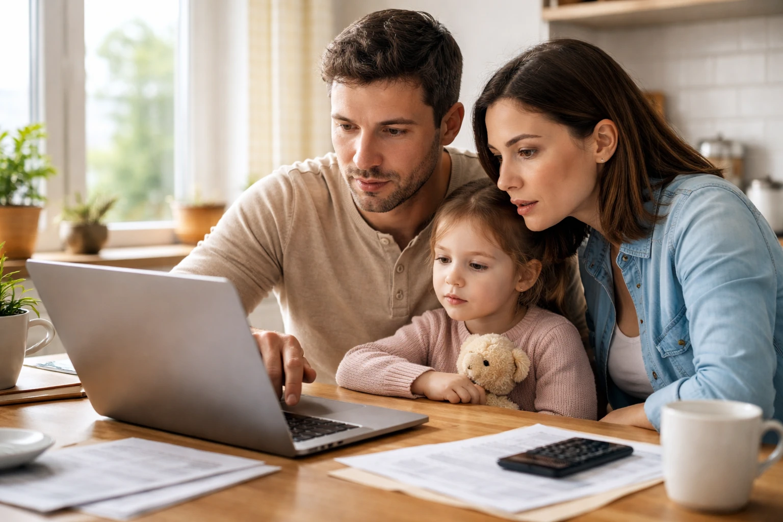 Família a verificar a declaração de IRS no Portal das Finanças