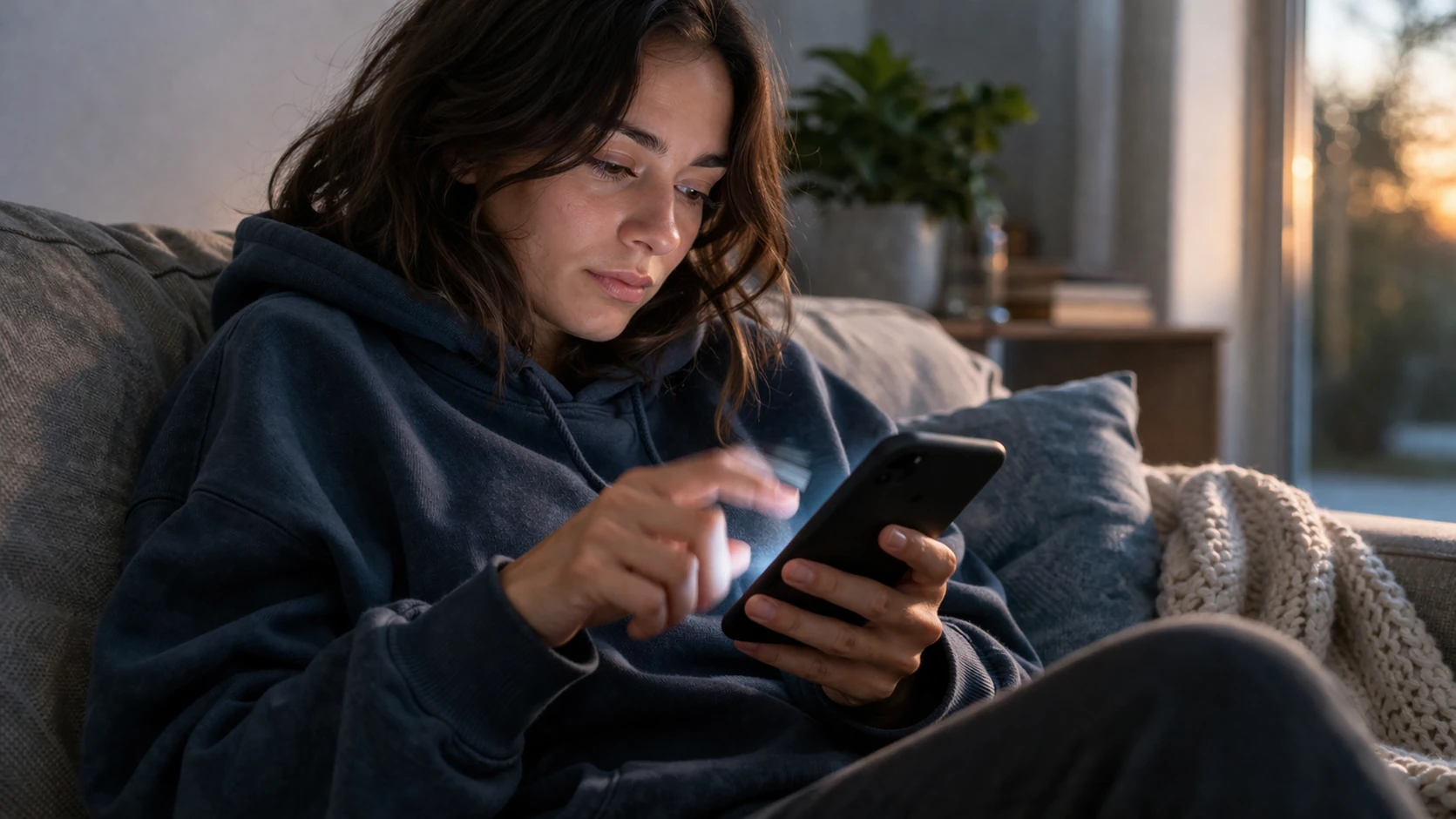 Pessoa a fazer scroll no telemóvel, ilustrando a ideia de brain rot