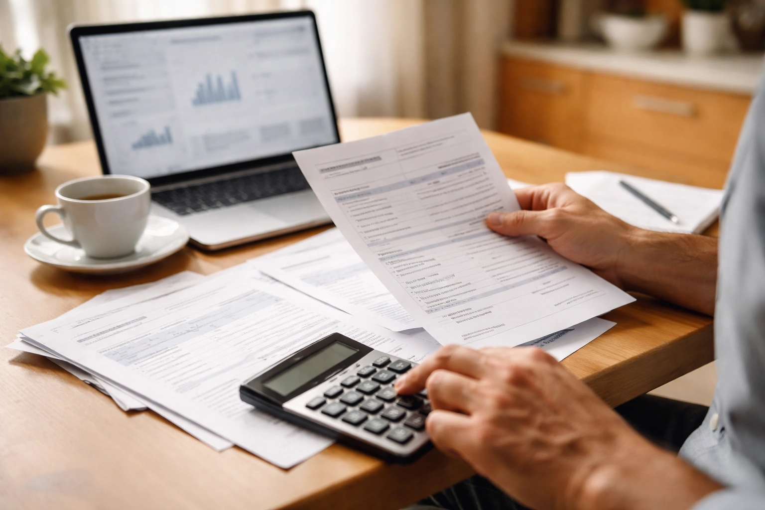 Pessoa a analisar documentos do crédito à habitação em casa