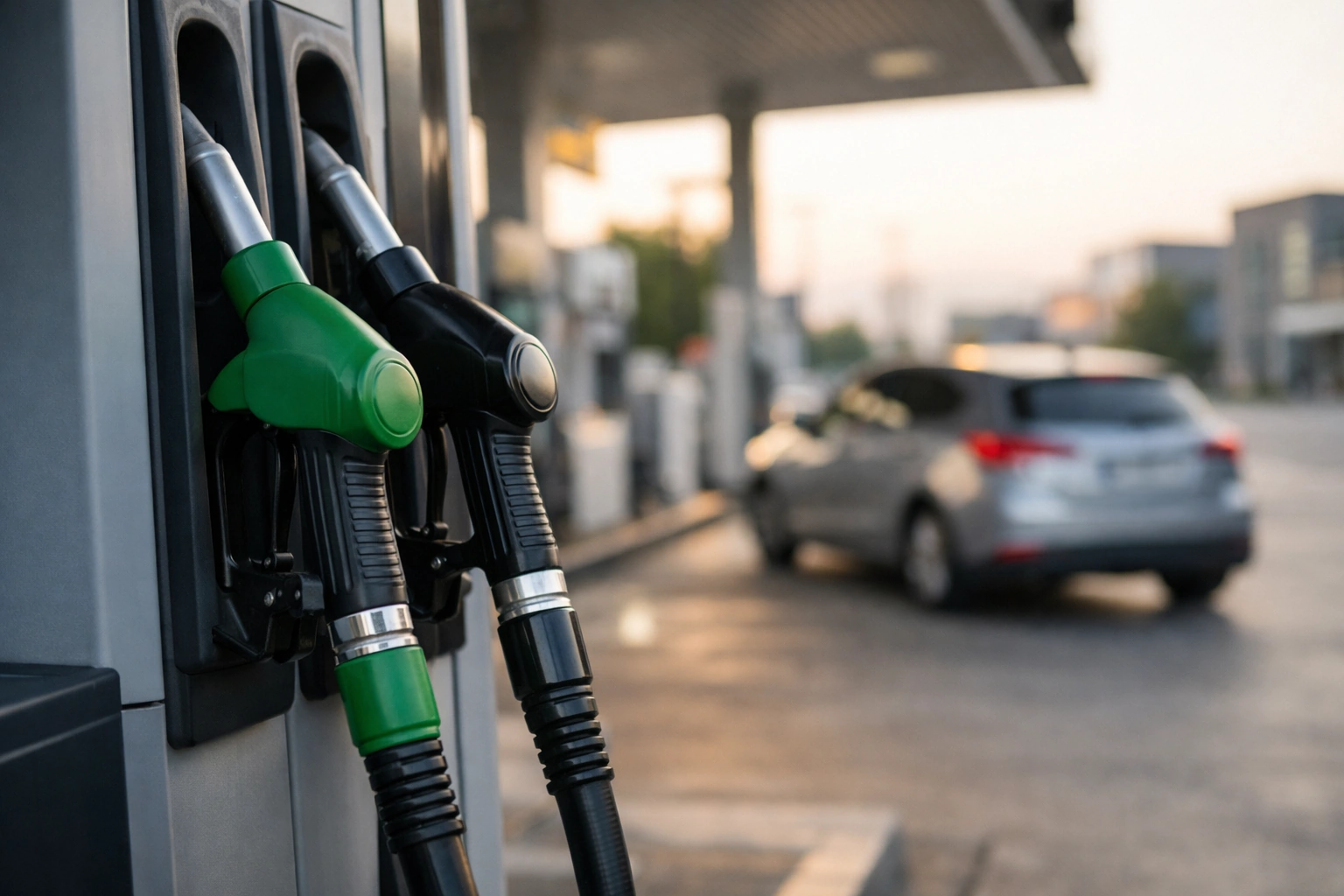 Posto de combustível em Portugal com bombas de gasolina e gasóleo sem marcas visíveis