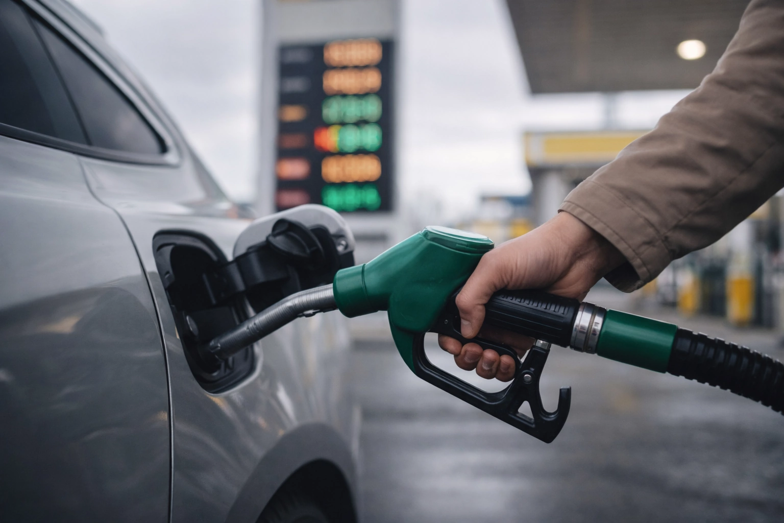 Pessoa a abastecer carro num posto de combustível em Portugal