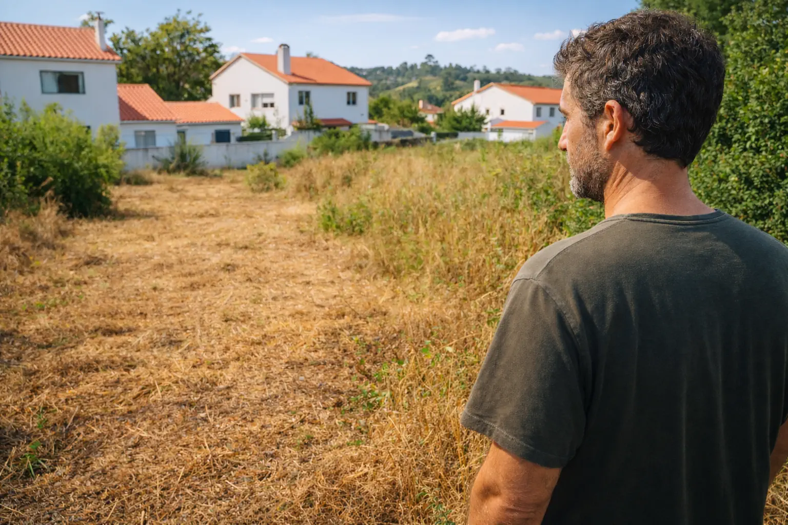 Terreno rural junto a casas com gestão de combustível em curso