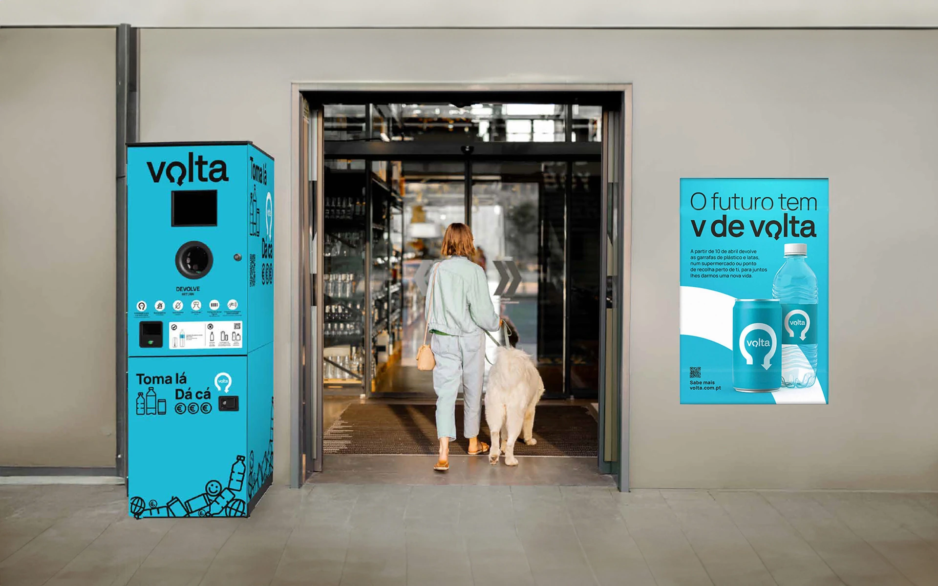 Máquina do sistema Volta à entrada de um supermercado em Portugal para devolução de embalagens de bebidas