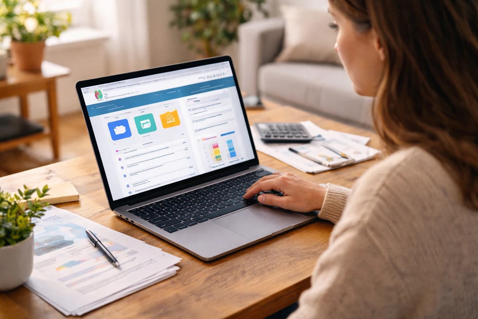 Pessoa a consultar informações da Segurança Social no computador em casa