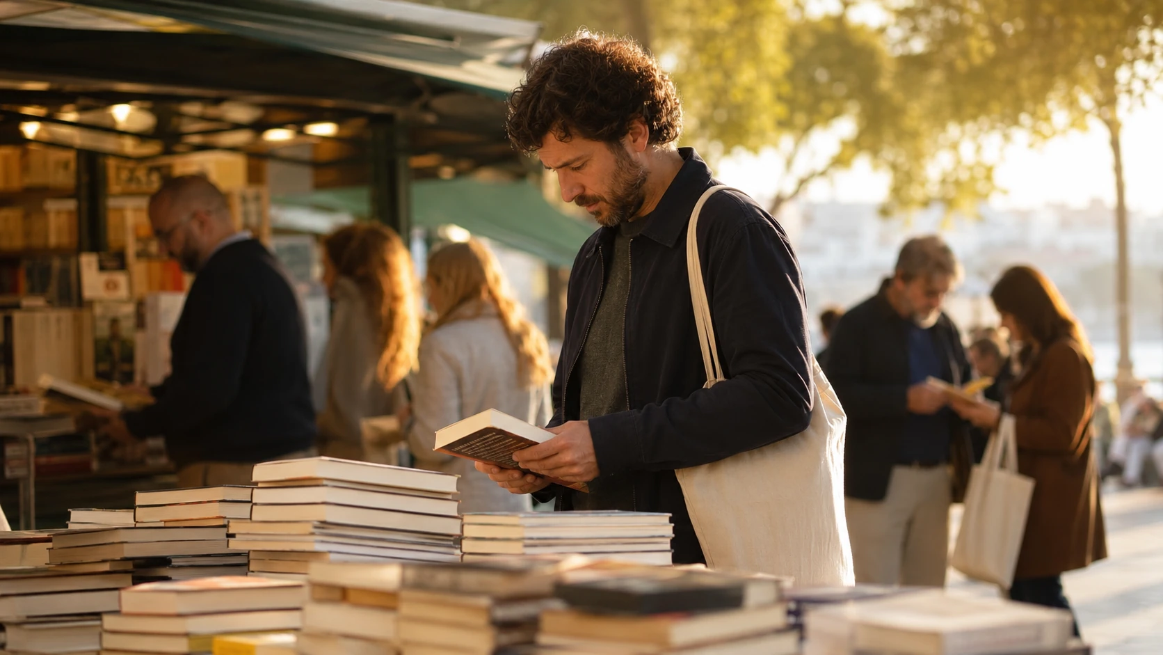 Visitantes a consultar livros na Feira do Livro de Lisboa