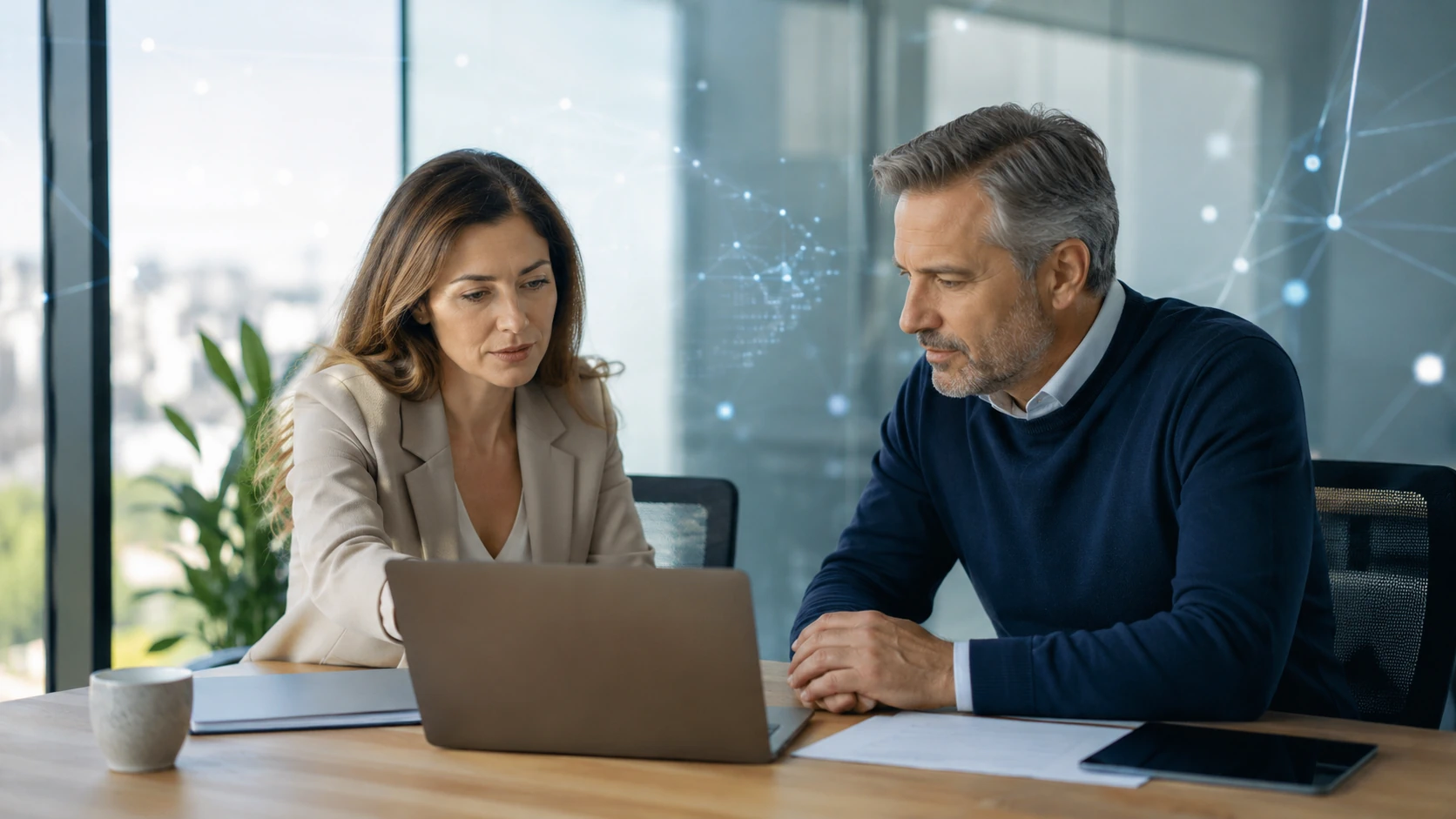 Pessoa a rever uma decisão de trabalho com apoio de inteligência artificial