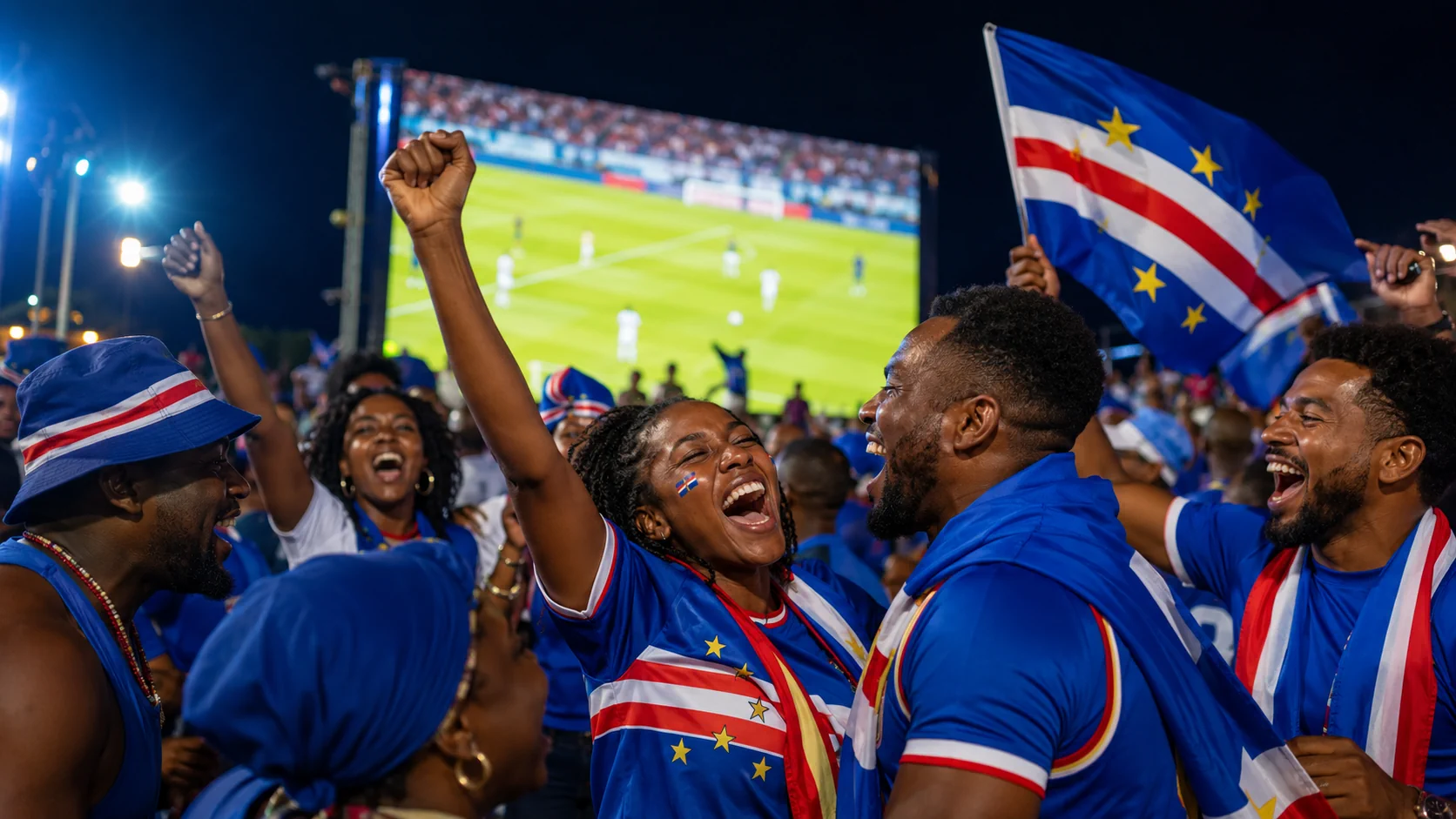 Adeptos de Cabo Verde celebram passagem aos 16 avos do Mundial de 2026.