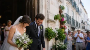 Casal de noivos numa celebração inspirada nos Casamentos de Santo António em Lisboa