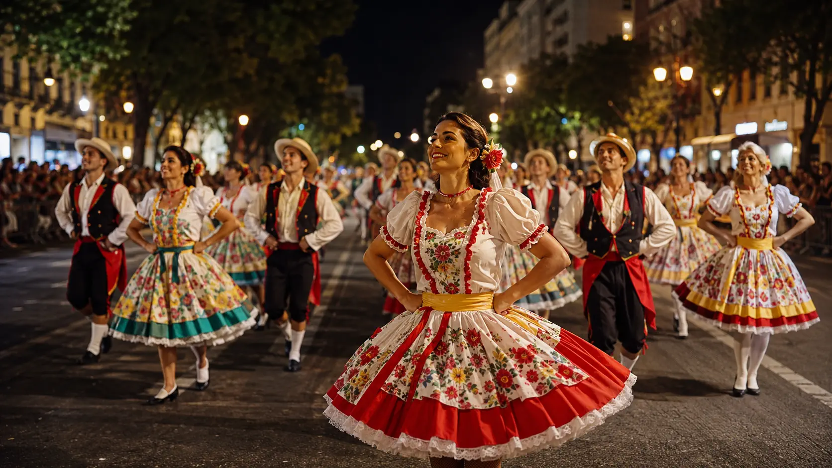 Marchantes desfilam na Avenida da Liberdade durante as Marchas Populares de Lisboa