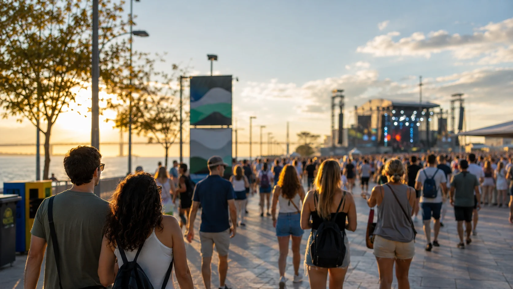Público a chegar ao Rock in Rio Lisboa 2026 no Parque Tejo durante a tarde