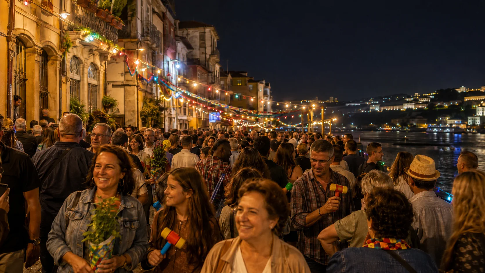 Pessoas a celebrar o São João no Porto