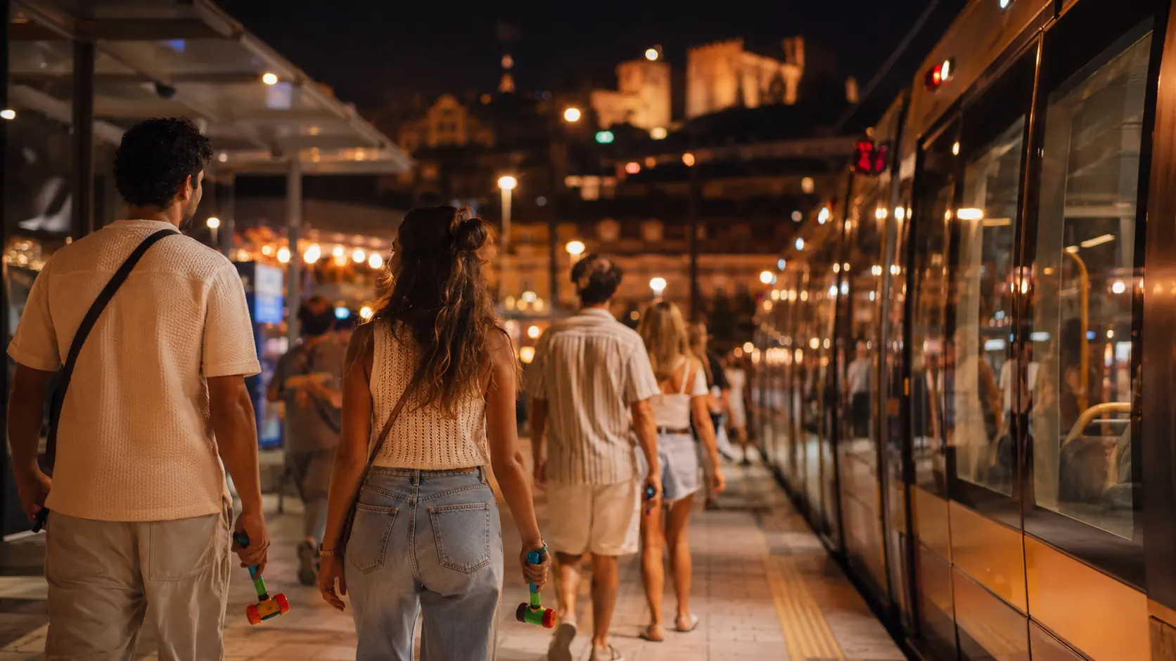 Pessoas a usar transportes públicos na noite de São João no Porto