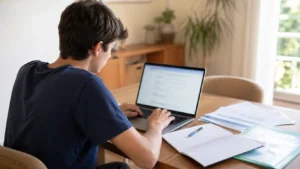 Estudante preenche a candidatura ao ensino superior de 2026 num computador