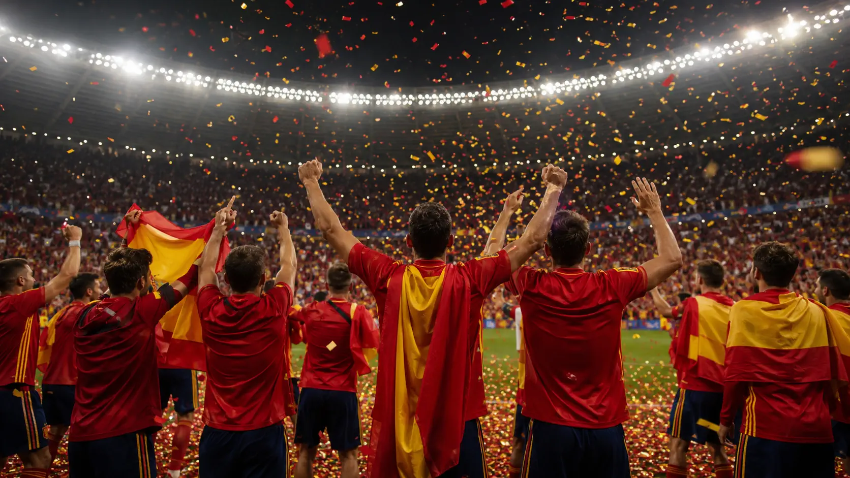 Jogadores espanhóis celebram a conquista do Mundial 2026