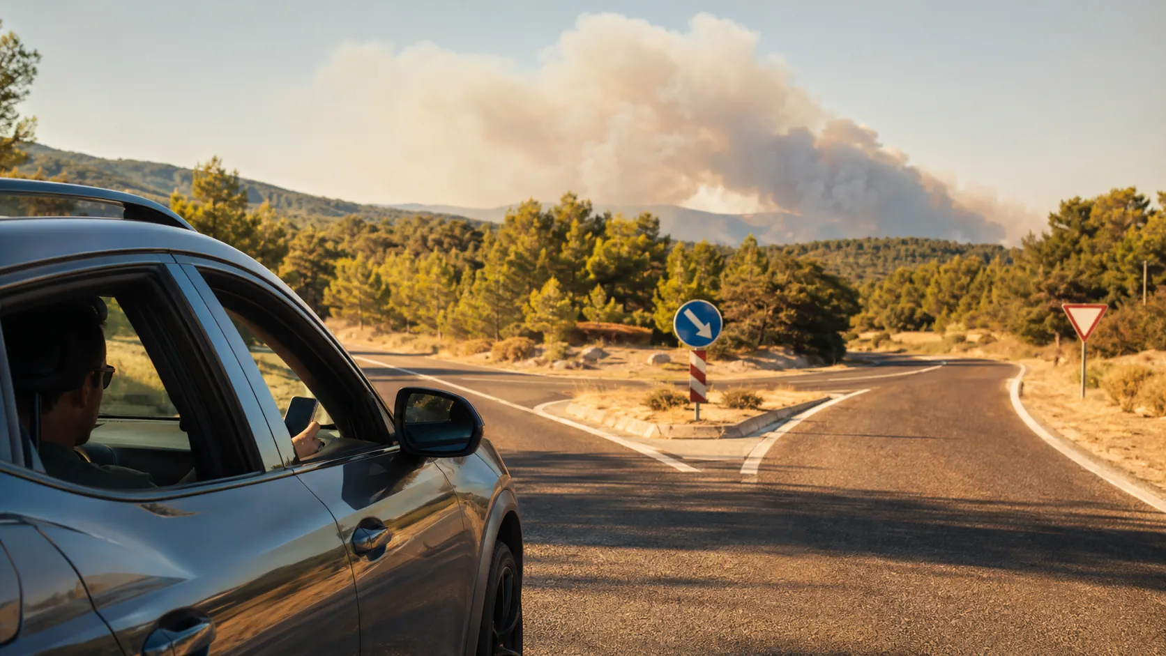 Condutor verifica o percurso devido aos incêndios em Espanha e França